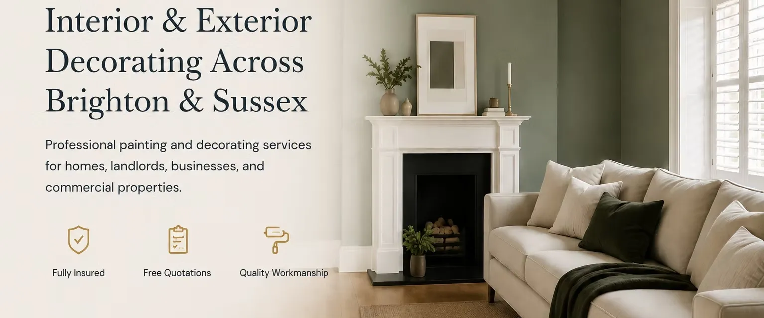 Interior and exterior decorating across Brighton and Sussex. Professional painting and decorating services for homes, landlords, businesses and commercial properties. Fully insured, free quotations, quality workmanship.